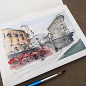 My project in Architectural Sketching with Watercolor and Ink course. Watercolor Painting project by danredge87 - 09.04.2020