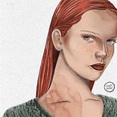 Red Hair Girl by me in @fashiondoodles. Un proyecto de Dibujo, Dibujo de Retrato, Dibujo digital, Diseño de moda, Ilustración tradicional e Ilustración digital de Elisa Fabricio - 07.09.2020