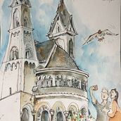 Sketching an der Basilika St. Kastor in Koblenz. Watercolor Painting, Architectural Illustration, Architecture, and Traditional illustration project by Stefanie Frank - 09.13.2020