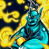 The genie of the arcade Machine. Drawing, Character Design, Digital Design, Graphic Design, Traditional illustration, Vector Illustration, T, and pograph project by Adrián Tormo - 09.14.2020