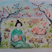Geisha y fans. Un proyecto de Pintura a la acuarela de Zaida Olvera - 26.09.2020