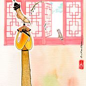 "O Rouxinol e o Imperador da China". Projeto do curso introdução à ilustração infantil.. Ilustração tradicional, Ilustração infantil, e Pintura em aquarela projeto de Erika Rosa - 01.10.2020