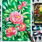 My project  called PEONNIES in Negative Watercolor Painting for Botanical Illustration course. Pintura projeto de lubica_humenikova - 02.10.2020