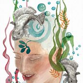My beautiful daughter with rock cod. Digital Illustration, and Watercolor Painting project by Heather Swallow - 10.16.2020