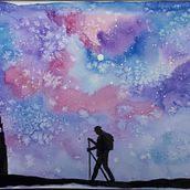 The Camino with a starry sky. Traditional illustration project by Linda Gosse - 10.20.2020