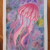 Jellyfish in a space journey . Fine Arts, Arts, Crafts, Creativit, Painting, and Watercolor Painting project by Carla Babadopulos - 10.23.2020