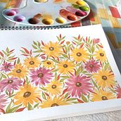 Zinnias, autumn colors palette. Een project van Aquarelschilderen van Anna Radchenko - 24.10.2020
