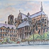 Reims Cathedral. Een project van  Illustratie met inkt y Aquarelschilderen van Amy Munns - 26.10.2020