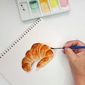 croissant en acuarela. Watercolor Painting project by Jessica Riega - 10.26.2020