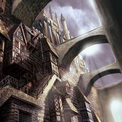 Fantasy Cityscape - mood painting [Proceso]. 3D, Architecture, Concept Art, Art Direction, 3D Design, Traditional illustration, Digital Illustration, and Video Games project by Miguel Ligero Nieto - 10.27.2010