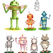 rObOts xTra T res 3 en misión Tierra -Fábrica de personajes con Patricio Betteo-. Traditional illustration project by Patricia R. Muñoz - 10.30.2020