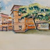 This is a painting of my work place. Abacus Montessori School, Chennai, Tamil Nadu, India. This building is designed by the renowned architect, Laurie Baker.. Architectural Illustration project by Jamuna Vinod - 11.26.2020