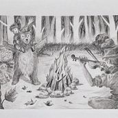 Un oso está bailando en el claro del bosque.... Fine Arts, and Pencil Drawing project by Amanda González García - 12.31.2020