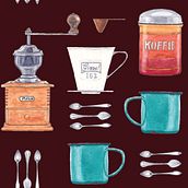 Coffee please! surface pattern design. Un progetto di Illustrazione tradizionale, Pattern design e Pittura ad acquerello di Marjolijn de Winter - 16.11.2020