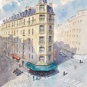 My Second project Restaurant in Paris. Un proyecto de Pintura a la acuarela e Ilustración arquitectónica de François Rochat - 03.12.2020