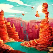 Cânion distante | Cenário. Traditional illustration, Digital Illustration, Painting, and Digital Painting project by Felp Duarte - 12.04.2020