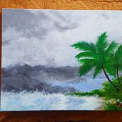 Cloudy San Juan Beach. Acr, lic Painting, and Painting project by Juancarlo Diaz Cintron - 12.13.2020