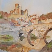 Chateau de Belcastel, autumn. Watercolor Painting project by Enrico Ruffato - 12.15.2020