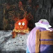 Calcifer and Sophie - wool painting. Arts, Crafts, and Painting project by Olesya Plusheroid - 04.14.2020