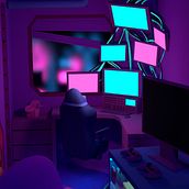 Habitación Retro Futurista 3D. 3D, Concept Art, 3D Design, and 3D Modeling project by Ana Belen Pedemonte Garcia - 09.04.2020