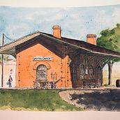 American Train Depot. Concept Art, Ilustração tradicional, e Pintura em aquarela projeto de andrew_j - 24.12.2020