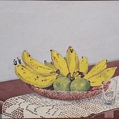 prato de vidro com bananas - meu projeto do curso: Pintura a óleo a partir do zero. Oil Painting project by carvalhaes - 12.31.2020