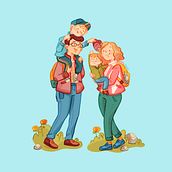 Camping day with the family. Un proyecto de Ilustración digital, Ilustración infantil, Ilustración editorial y Dibujo de Retrato de Olga Ortiz - 07.01.2021