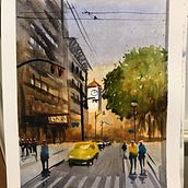 Watercolour street scene . Watercolor Painting project by di_bach - 01.14.2021