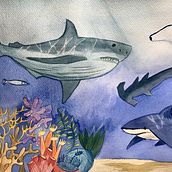 Tiburones. Watercolor Painting project by DECROIX Carole - 01.15.2021