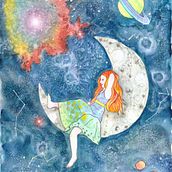 En la luna. Watercolor Painting project by DECROIX Carole - 01.15.2021