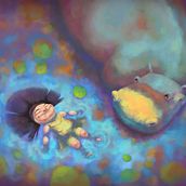 Girl and Hippo. Children's Illustration, and Digital Illustration project by evanw89 - 01.18.2021