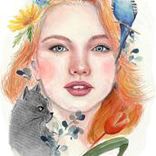 Meu projeto do curso: Retrato ilustrado em aquarela. Character Animation, Fine Arts, Creating with Kids, Artistic Drawing, Realistic Drawing, Character Design, Children's Illustration, and Watercolor Painting project by Ana Basilia Valente - 01.19.2021