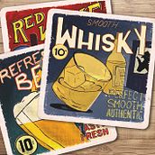 My project in Lowbrow Illustration: Pulp magazine cover style glass coasters. Traditional illustration project by Alice Red - 01.22.2021