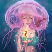 Underwater - My project in Digital Fantasy Portraits with Photoshop course. Character Design, Concept Art, Digital Drawing, and Digital Illustration project by back2drawing - 02.01.2021