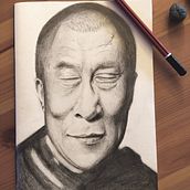 Dalai Lama Portrait Final Project. My project in Realistic Portrait with Graphite Pencil course. Drawing project by Rob S W - 02.25.2021