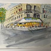 a slight impressionistic  painting of the "Cafe de Flore" Paris  as my project in Architectural Sketching with Watercolor and Ink course. Watercolor Painting project by peterllj - 02.02.2021