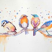 Birds on a twig. Un proyecto de Dibujo artístico y Pintura de Milada Theron - 06.02.2021