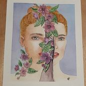 Mi Proyecto del curso: Retrato con naturaleza en acuarela. Traditional illustration project by Daniela Paz Sanhueza - 02.07.2021