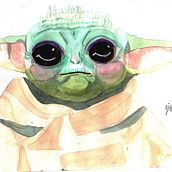 Baby Yoda viejo Mi Proyecto del curso: Técnicas experimentales de acuarela para principiantes . Watercolor Painting project by Giselle Bogoya - 02.12.2021