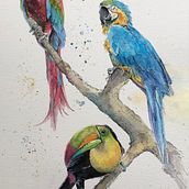 Tropical Birds . Pictură în acuarelă de Maria Mazariegos - 04.25.2021