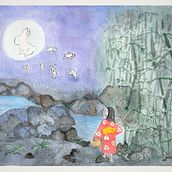 Conejos y luna- Proyecto final. Traditional illustration, and Fine Arts project by brendibanez - 03.03.2021
