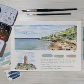 Cuaderno de viaje en acuarela: Via verde. Traditional illustration, and Watercolor Painting project by Arantxa - 02.20.2021