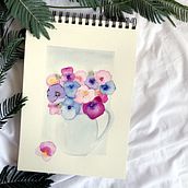 Mi Proyecto: Jarrón de Pensamientos. Watercolor Painting project by Goutiie - 02.10.2021