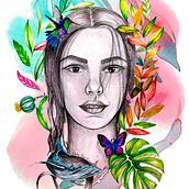 Mi Proyecto del curso: Ilustración de retrato con técnicas analógicas y digitales. Portrait Drawing, Botanical Illustration, Digital Illustration, and Watercolor Painting project by Delia Sepulveda Pizarro - 02.23.2021