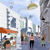 Calle Ferlandina y el MACBA, Barcelona. Un proyecto de Ilustración arquitectónica de Josep Ramon Roy - 07.03.2021