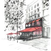 Sketch 1 - Street cafe in Paris. Architectural Illustration project by Andrew Hoare - 03.04.2021