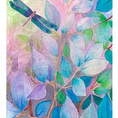 Bosque azul y libélula Mi Proyecto del curso: Técnicas de acuarela en negativo para ilustración botánica. Een project van Traditionele illustratie, Aquarelschilderen y  Botanische illustratie van Pilar Alvarado - 02.03.2021