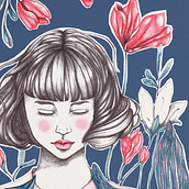 The Girl and the Magnolias. Pencil Drawing project by Amanda Muckenhuber - 07.17.2020