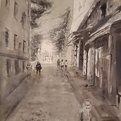 Neutrals. One point perspective with two, or even three vanishing points ( uphill) . Un projet de Aquarelle de leilakalti - 11.03.2021
