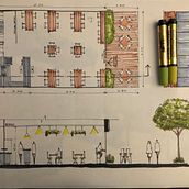 My Bistro's project in Introduction to Freehand Architectural Design course. Architectural Illustration project by João Mota - 03.15.2021